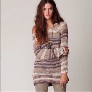 🔥Free People tan, cream and taupe stripe sweater Sm